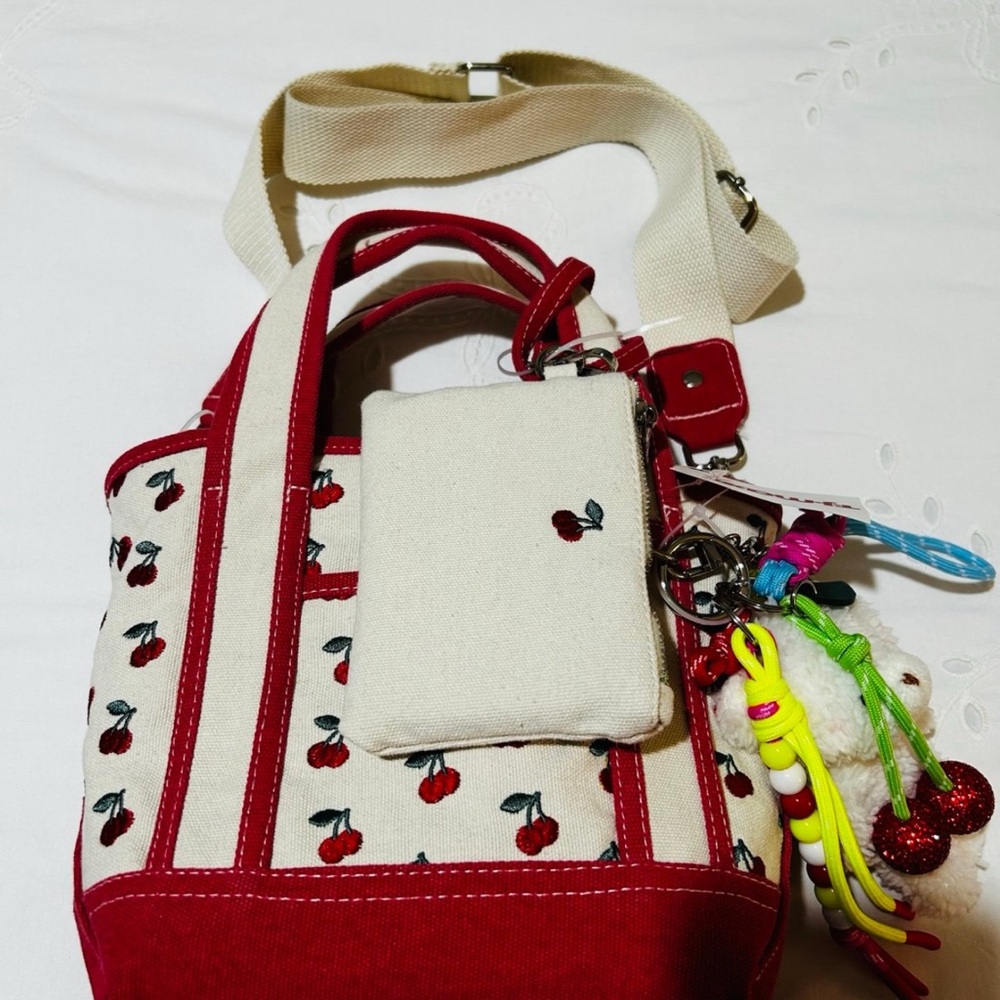 Cherry Print Tote Bag with Red Accents